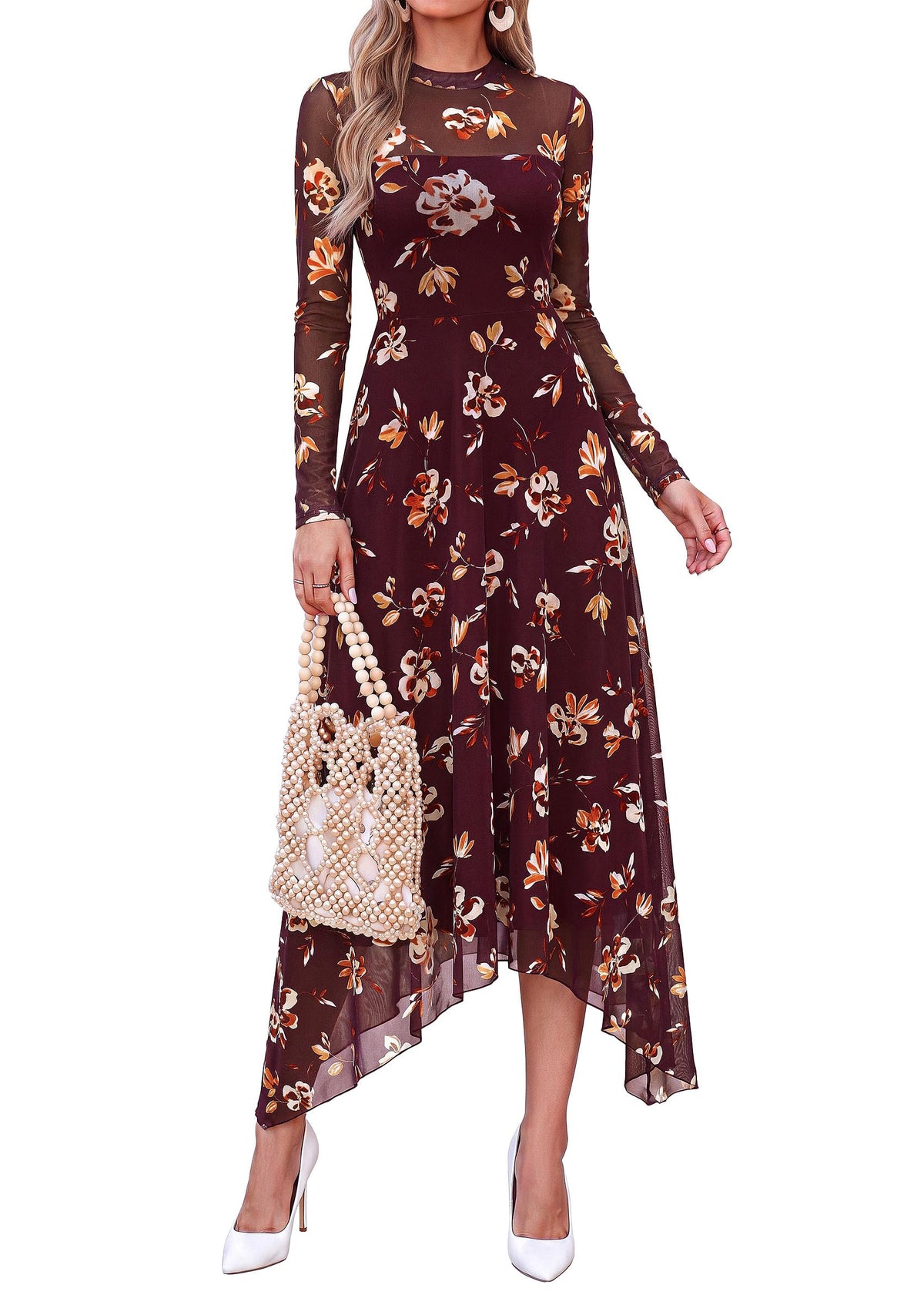 PRETTYGARDEN Women's Floral Mesh Midi Dress
