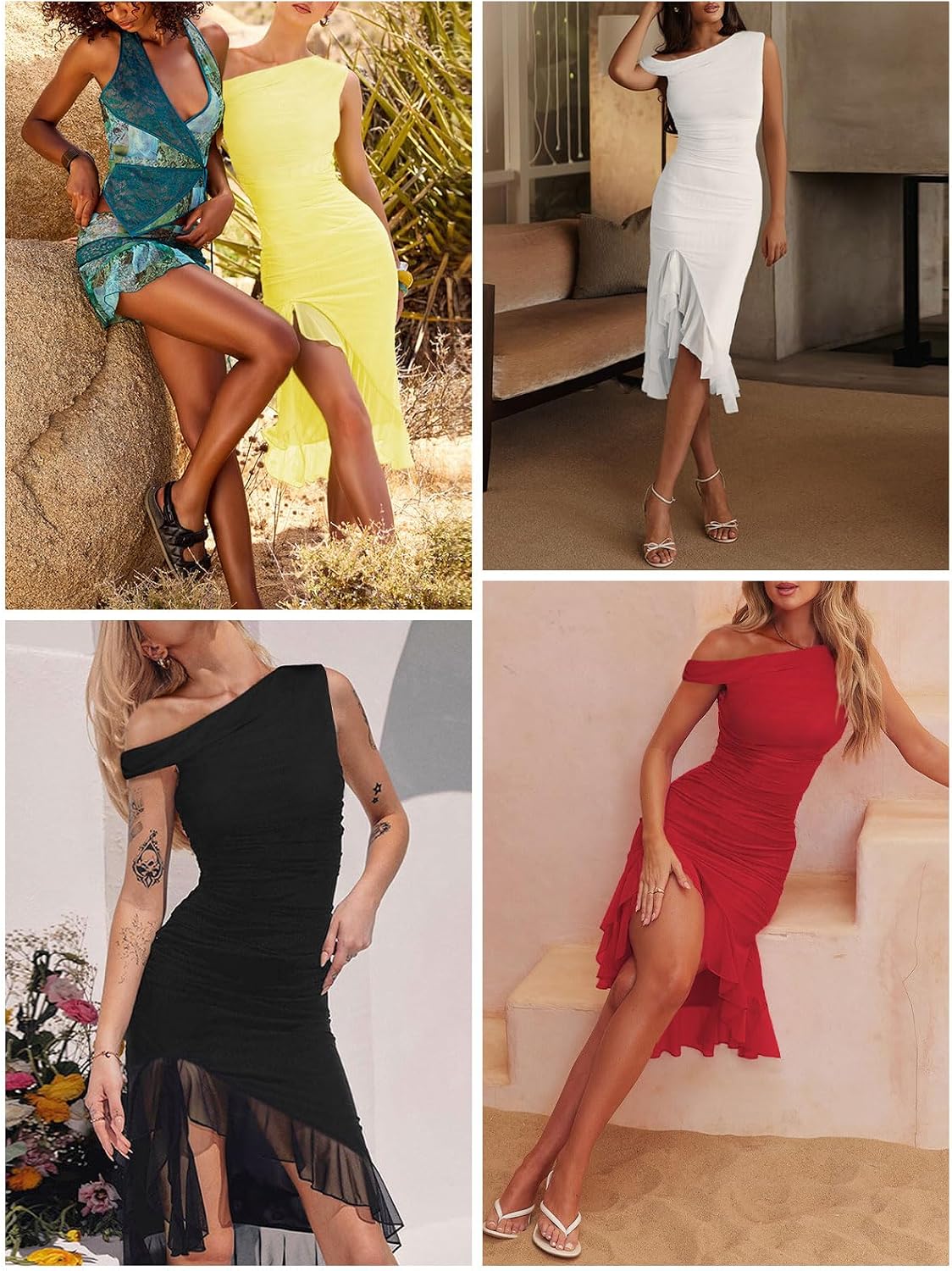 MIYIEONZ One Shoulder Dresses for Women Summer Wedding Guest Dress