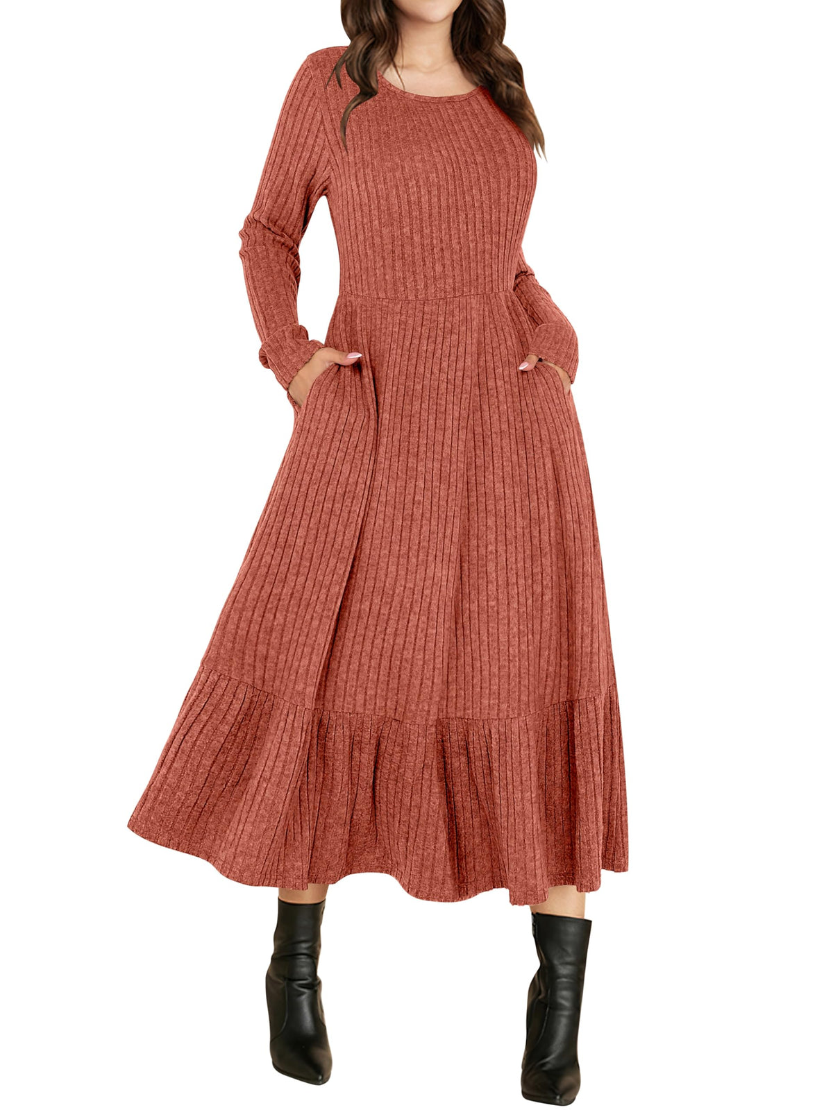 ANRABESS Womens Fall Long Sleeve Midi Dress