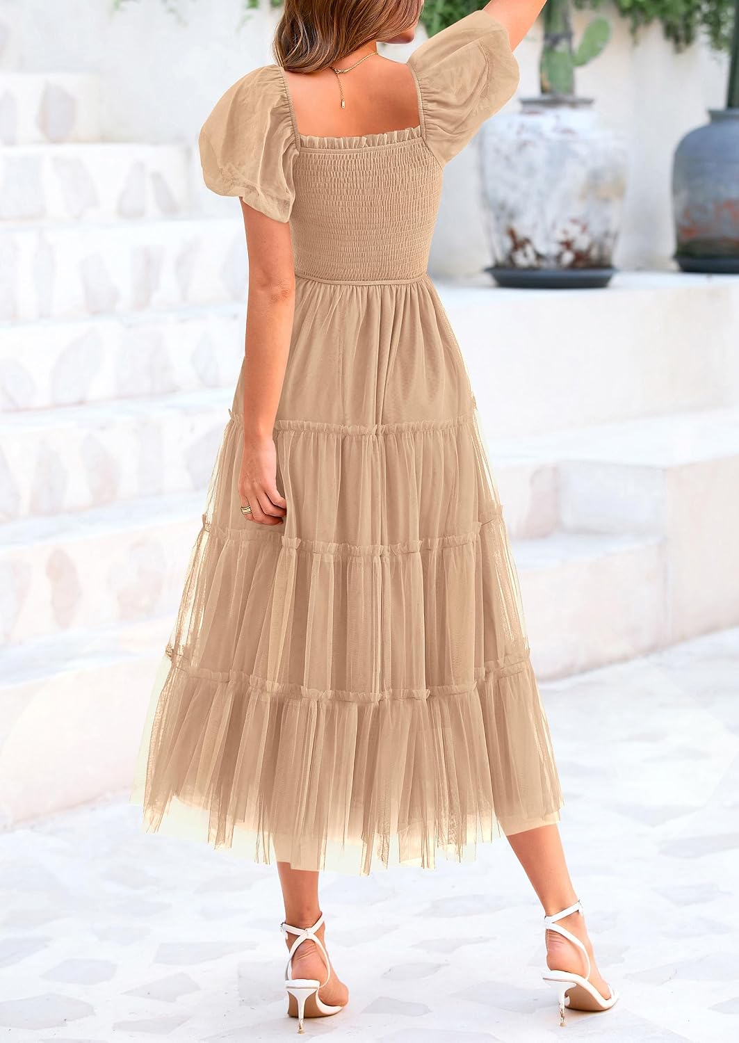 PRETTYGARDEN Women's Summer Smocked Midi Tulle Dress