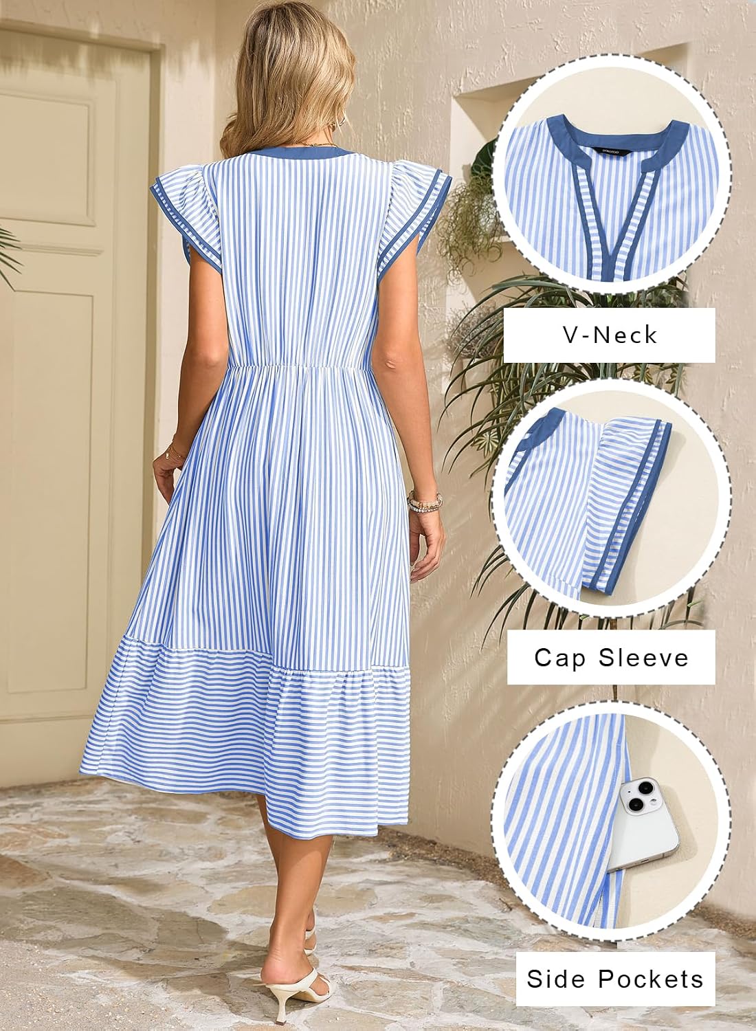 Dokotoo Womens Dresses 2026 V-Neck Cap Sleeve Empire Waist Dress