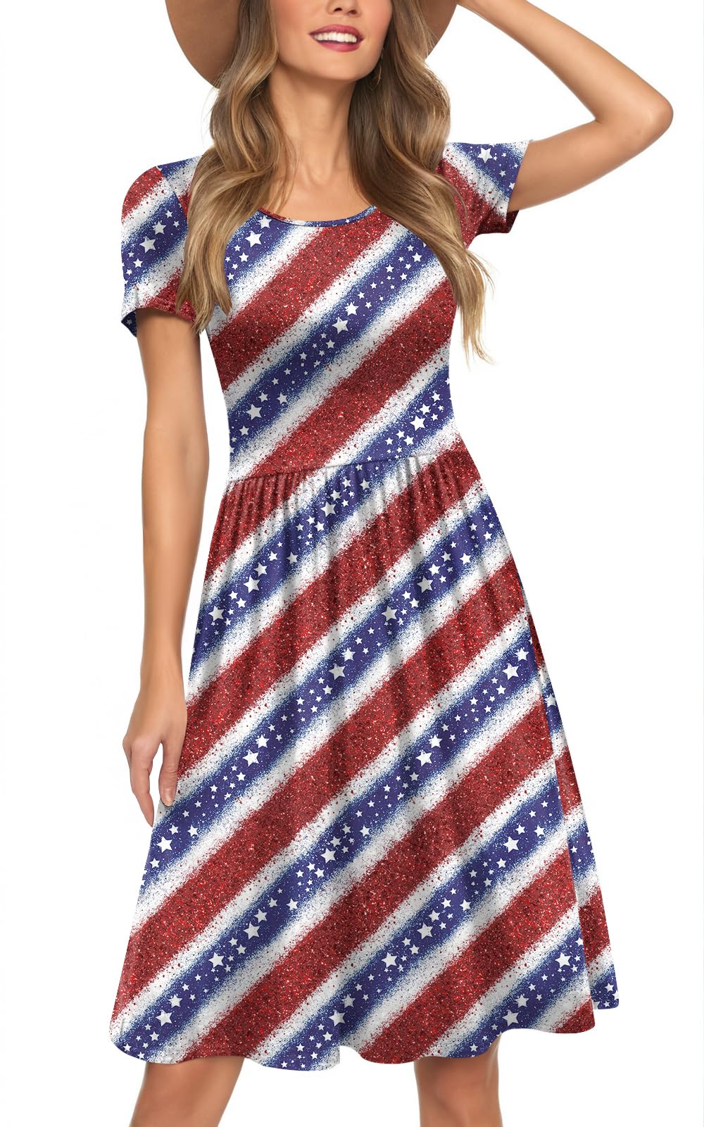 Womens Short Sleeve Empire Waist Dresses Casual Summer Dress