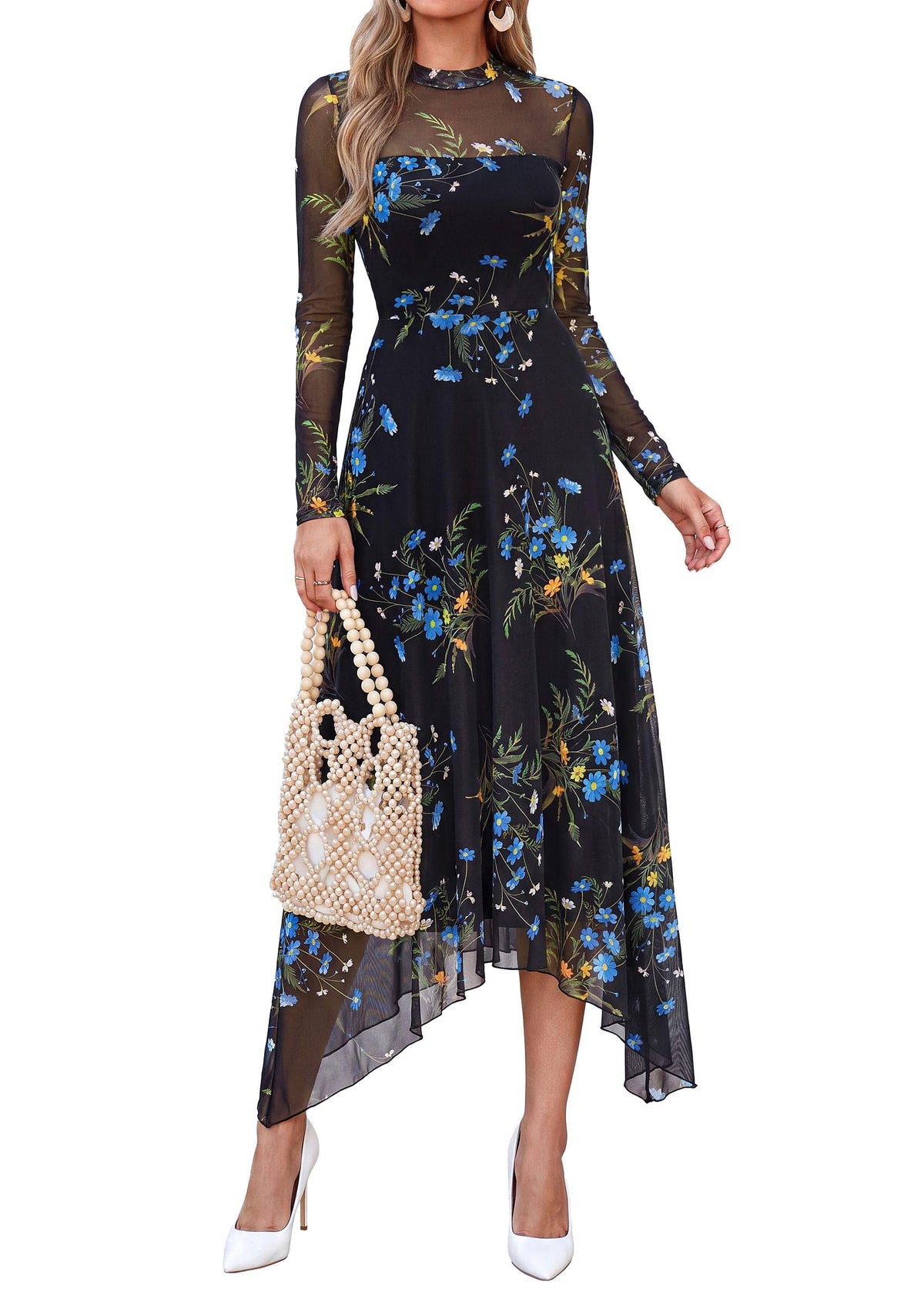 PRETTYGARDEN Women's Floral Mesh Midi Dress