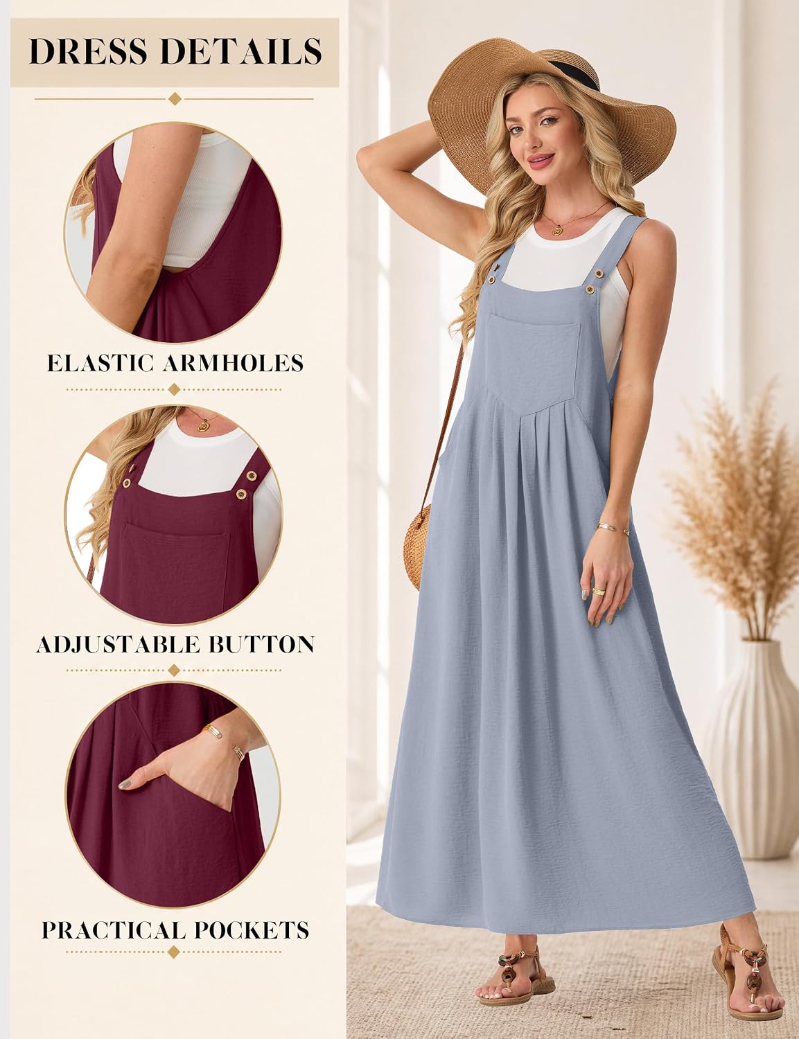 Lepunuo Summer Dresses Women Bib Overall Dresses Adjustable Beach