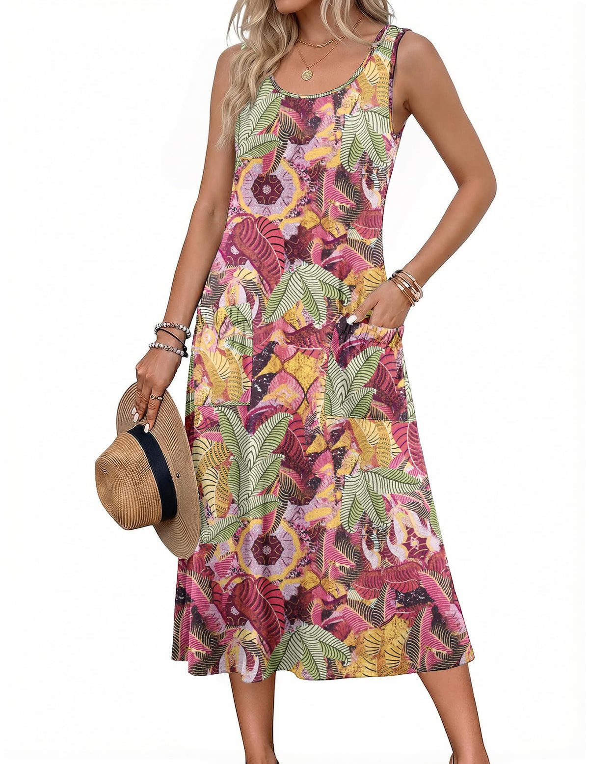 Zeagoo Womens Summer Midi Dresses 2026 Casual Sleeveless Tank Sundresses A Line Crewneck Beach Vacation Dress with Pockets