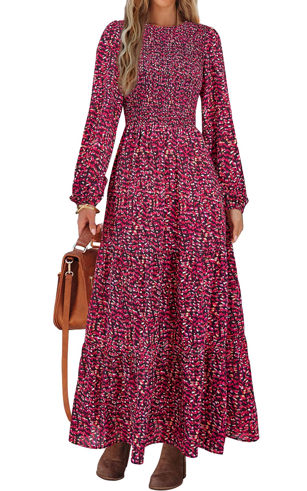 PRETTYGARDEN Long Sleeve Floral Maxi Fall Dresses for Women Trendy Outfits