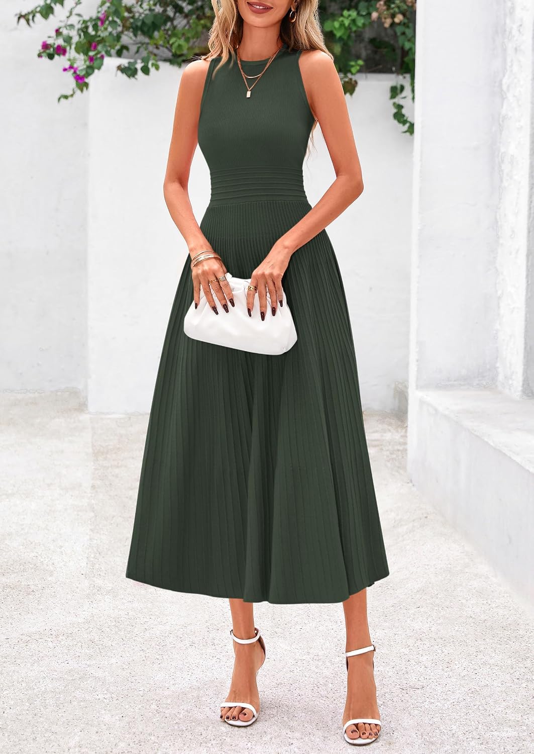 PRETTYGARDEN Women's Summer Pleated Midi Work Dress