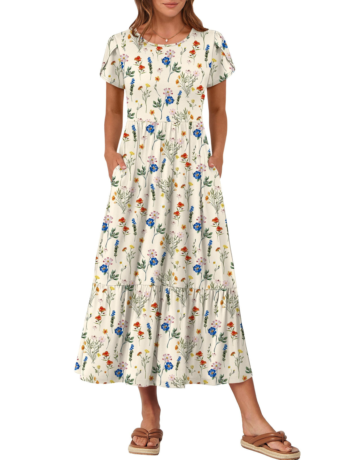 ANRABESS Womens Summer Petal Short Sleeve Maxi Dress with Pockets