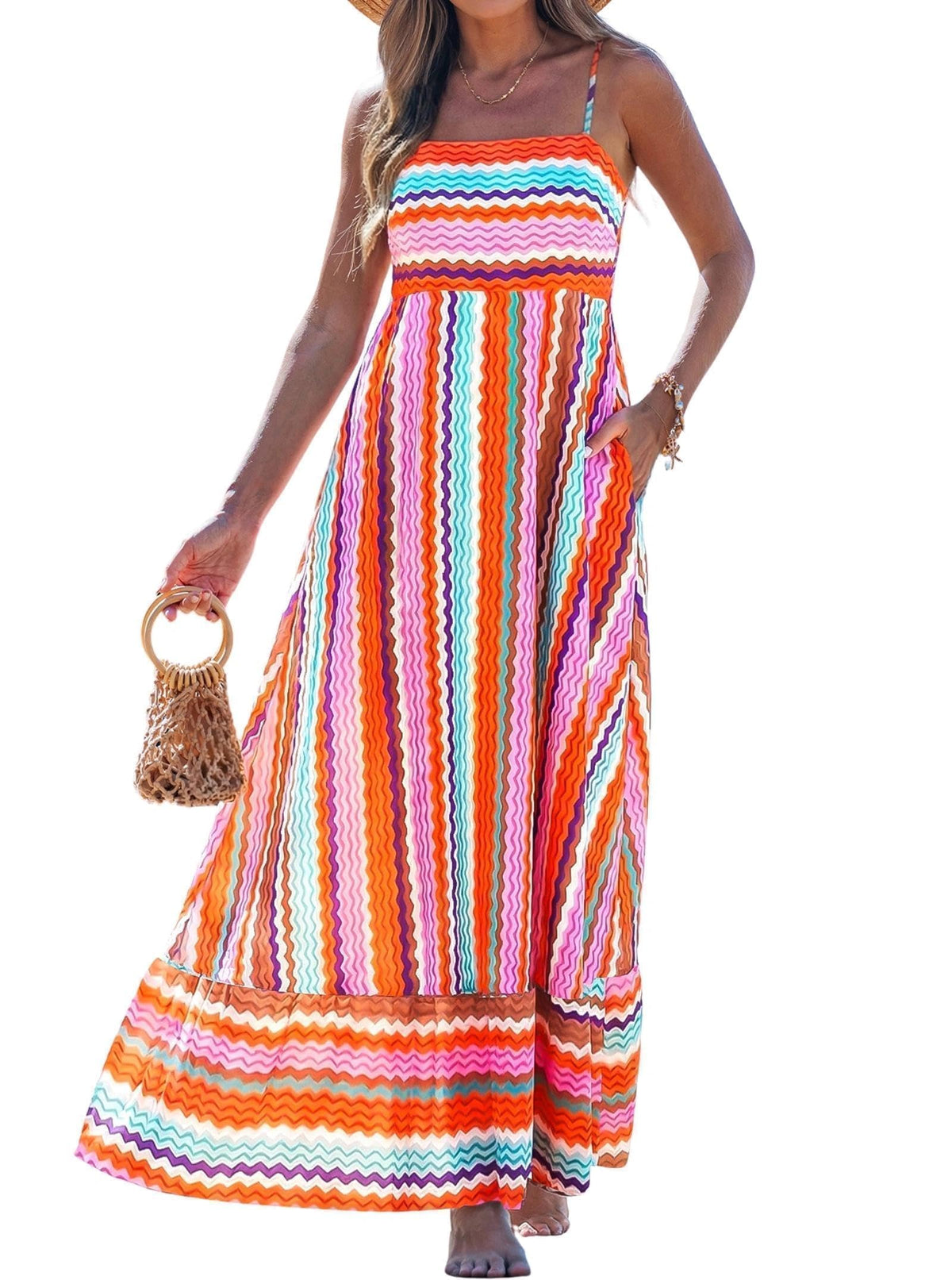 popvil Women Summer Maxi Dress 2026 Spaghetti Strap Long Beach Dress