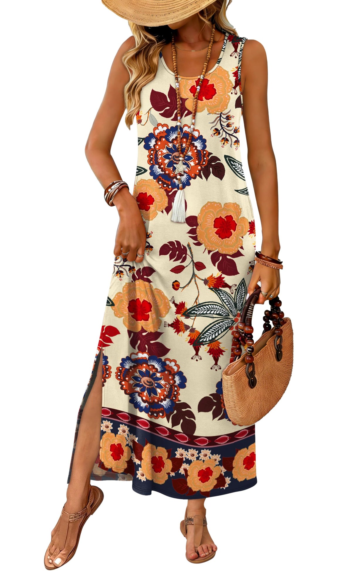 WIHOLL Maxi Dress Summer Dresses 2026 Beach Vacation Clothes Sleeveless Sundresses with Pockets Boho S-3XL