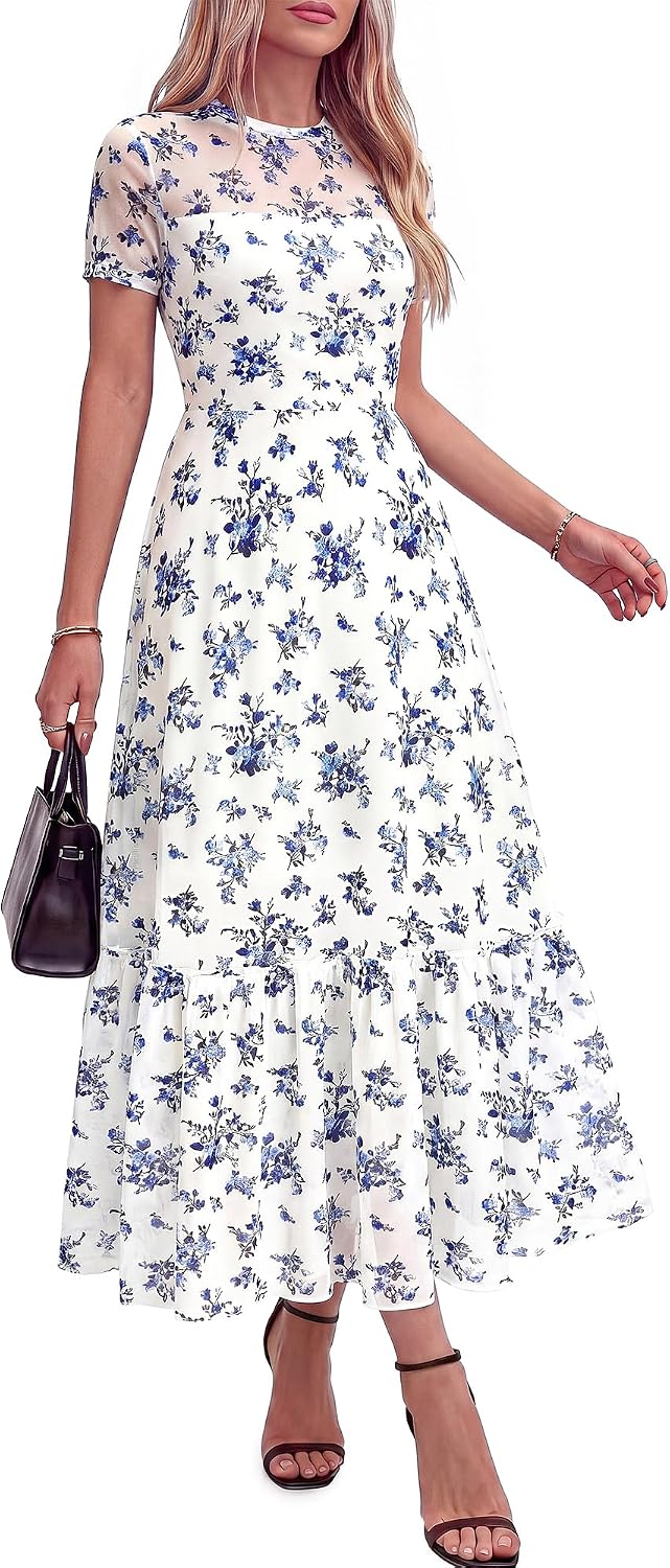 BTFBM Womens Mesh Ruffle Boho Cocktail Dresses