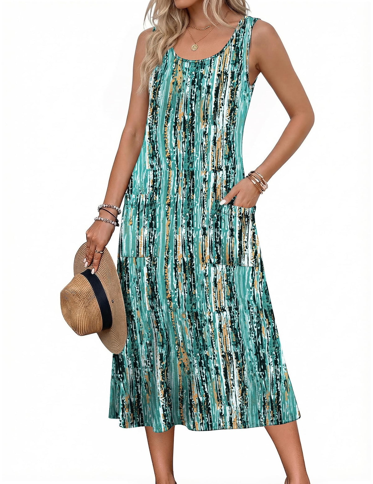 Zeagoo Womens Summer Midi Dresses 2026 Casual Sleeveless Tank Sundresses A Line Crewneck Beach Vacation Dress with Pockets