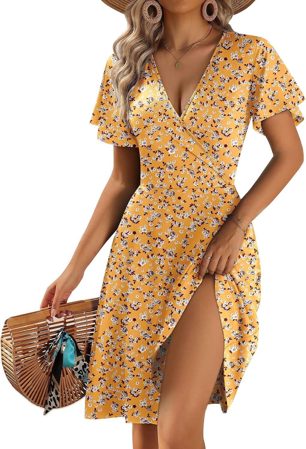 Zeagoo Womens Summer Dresses Wrap V Neck Dress Floral A-Line Ruffle Sleeve Casual Sundress with Pockets 2026