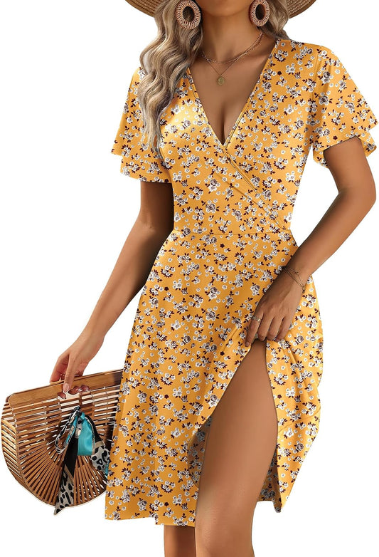 Zeagoo Womens Summer Dresses Wrap V Neck Dress Floral A-Line Ruffle Sleeve Casual Sundress with Pockets 2026