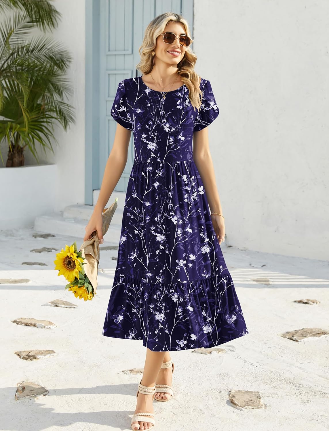 HOTOUCH Summer Dresses for Women 2026 Casual Midi Boho T Shirt Dress Ladies Sundress Aline Long Beach Vacation Clothes