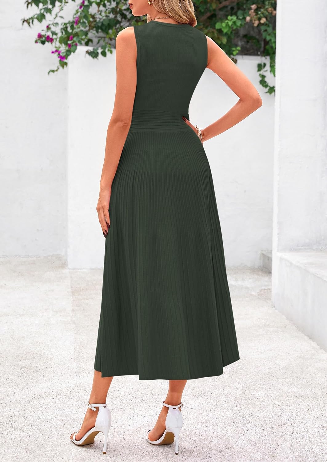 PRETTYGARDEN Women's Summer Pleated Midi Work Dress