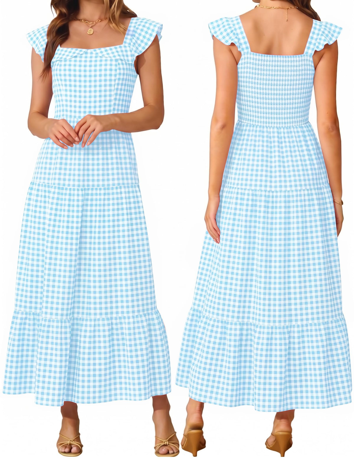Womens Summer Sleeveless Maxi Dress Square Neck