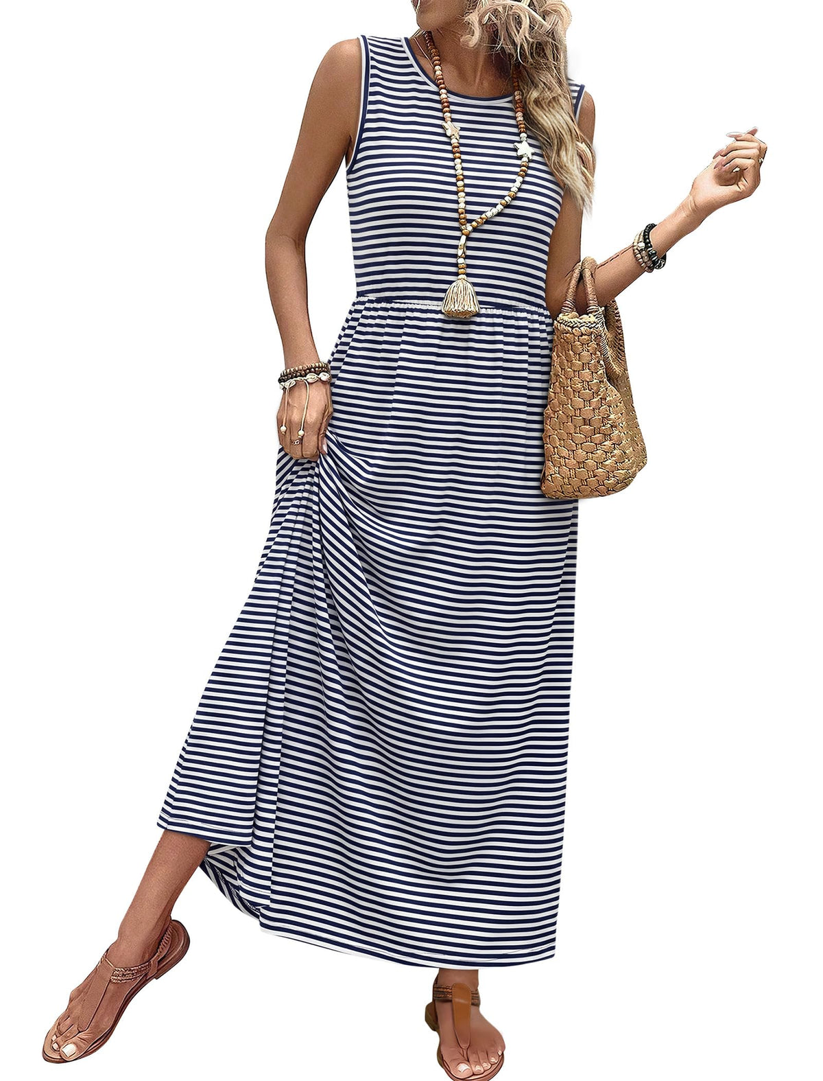WIHOLL Summer Dresses for Women 2026 Maxi Dresses Long Flowy A Line Sleeveless Sundresses with Pockets