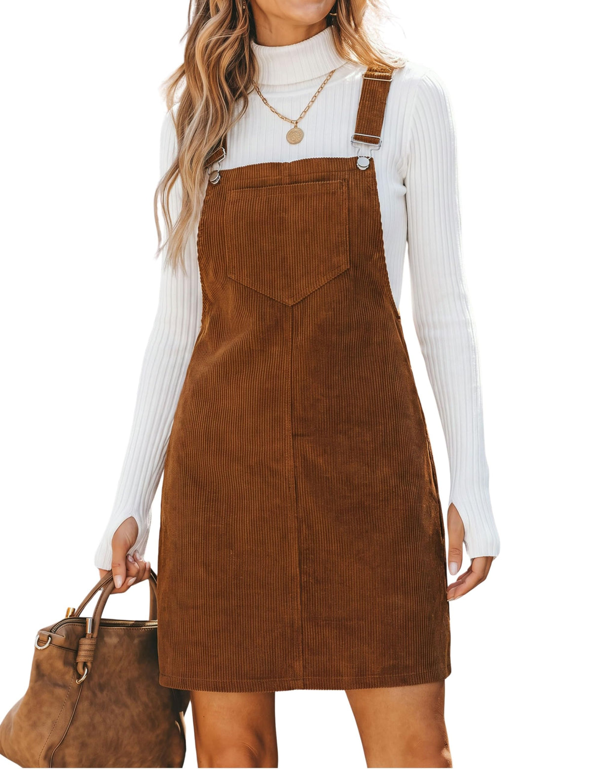 Hooever Women's Corduroy Overall Bib Dress Pinafore Suspender Skirt Jumper