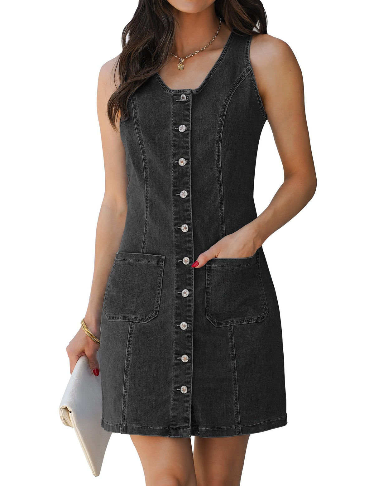 luvamia Summer Dresses for Women Denim Dress Sleeveless Western Jean Dress