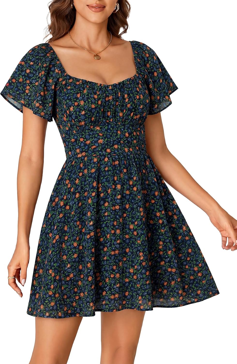 Rooscier Women's Tie Back Short Sleeve Mini Dress