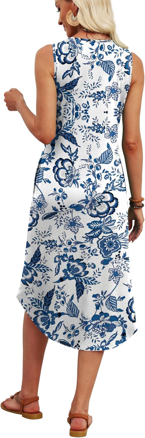WIHOLL Summer Dresses for Women 2026 Button Front Sleeveless Casual Midi Dress Beach Vacation Sundresses with Pockets
