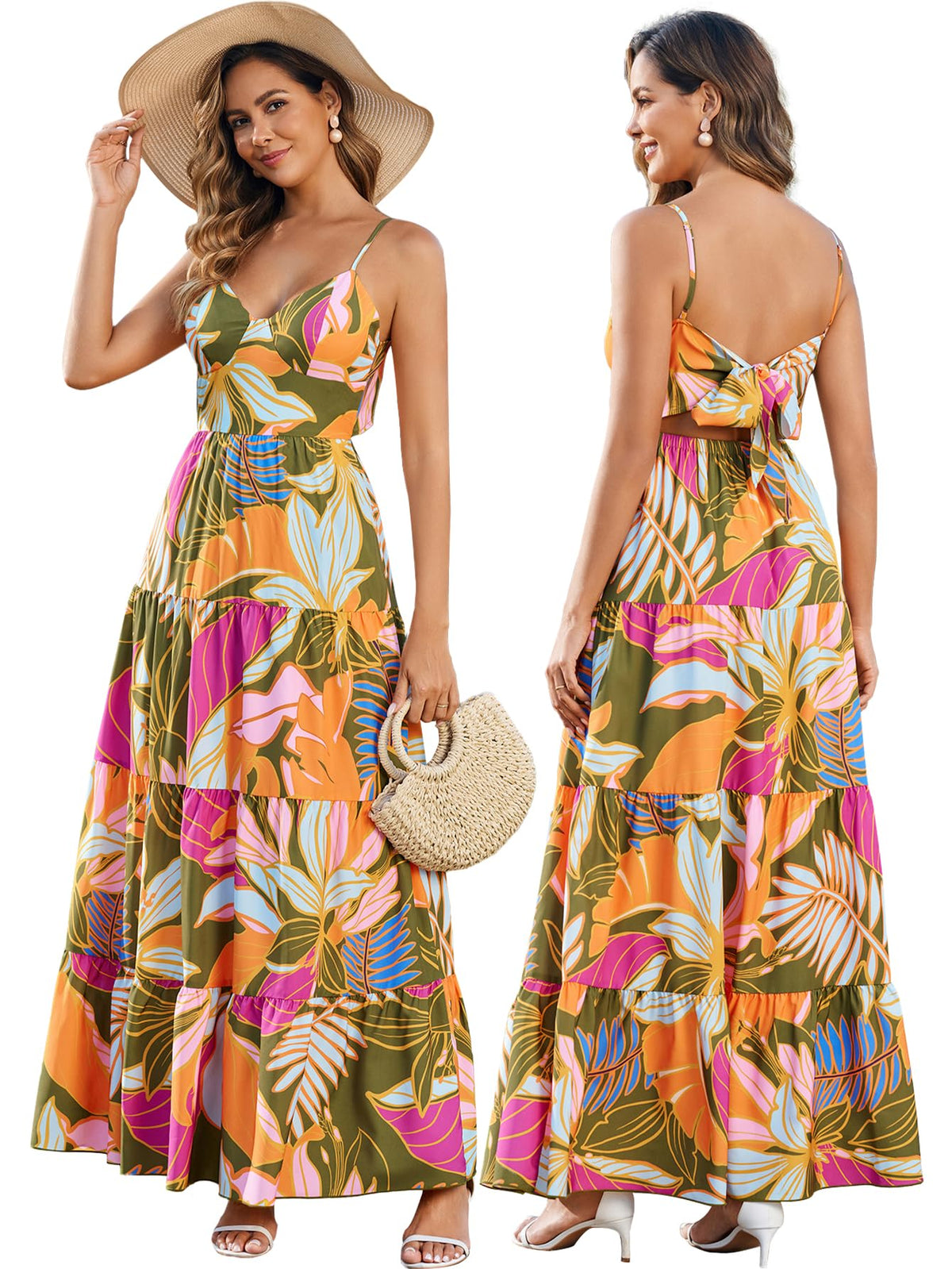 HTZMO Women Summer Floral Maxi Sundress Boho Beach Long Dress