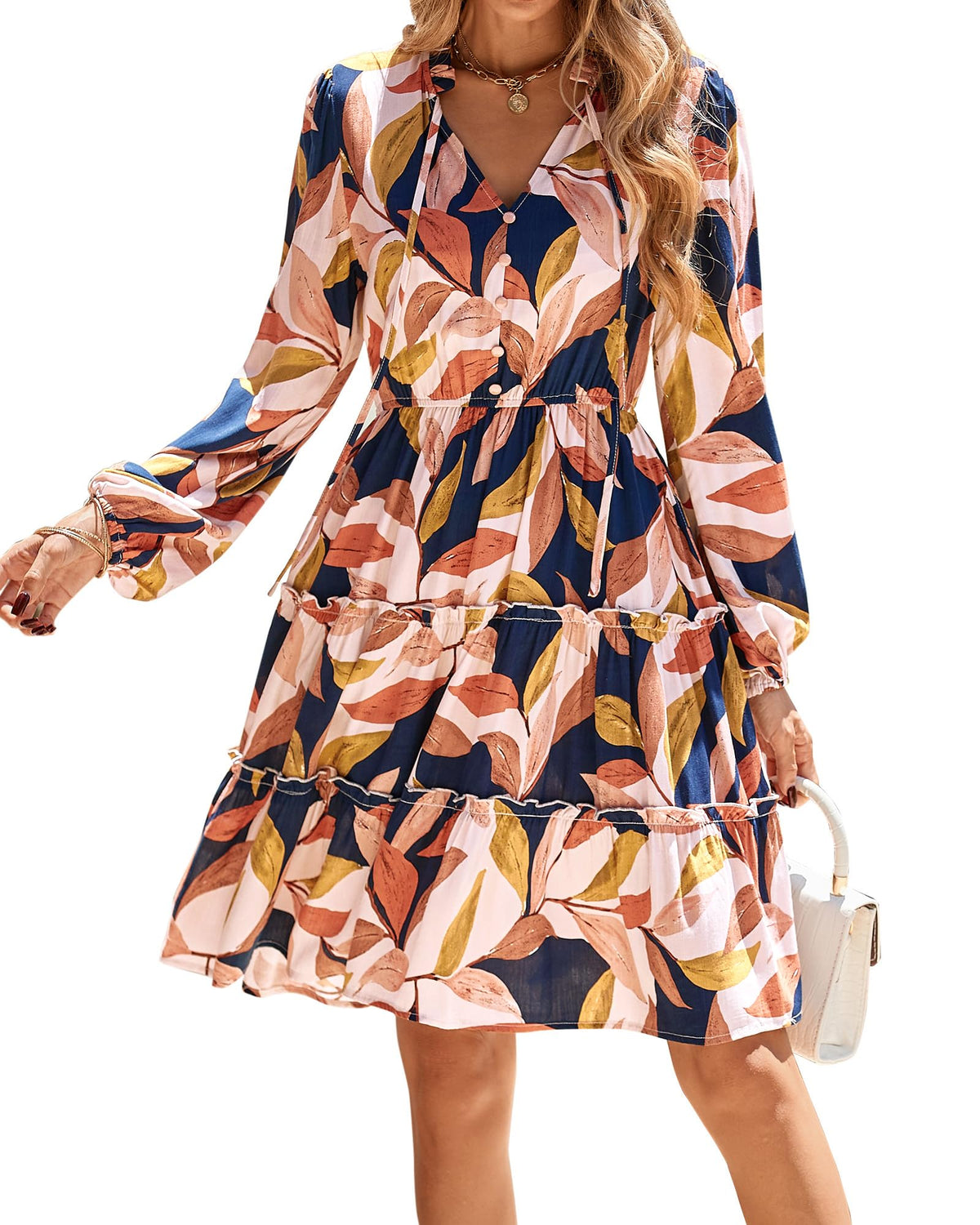 BTFBM Women Fall Dresses 2026 Floral Long Sleeve Mini Boho Dress