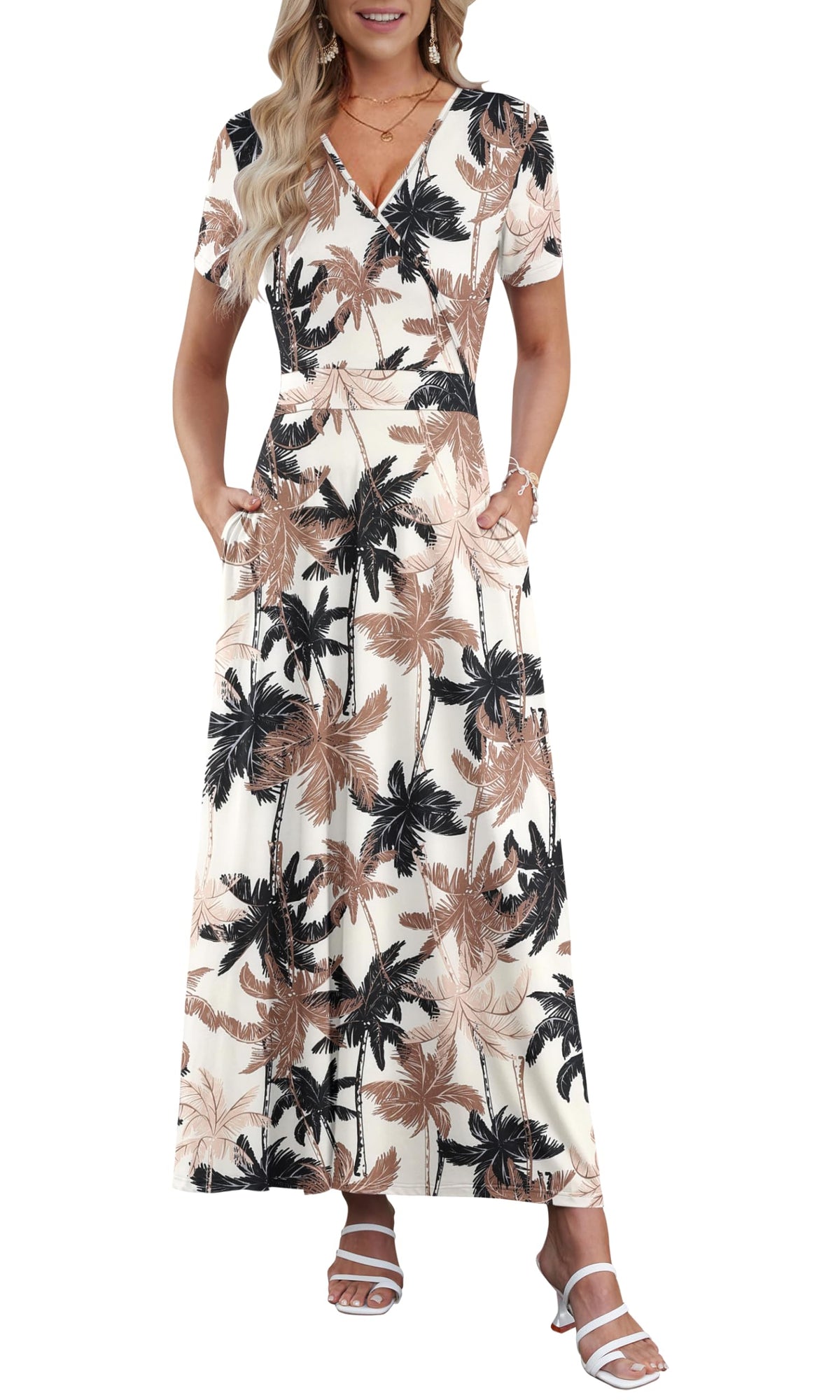 AUSELILY Maxi Dresses for Women Ankle Length Floral Beach Long Flowy Dress