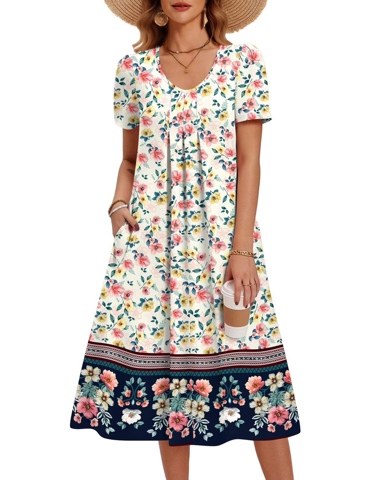 Zeagoo Summer Casual Dress for Womens Floral Midi Sundress with Pockets