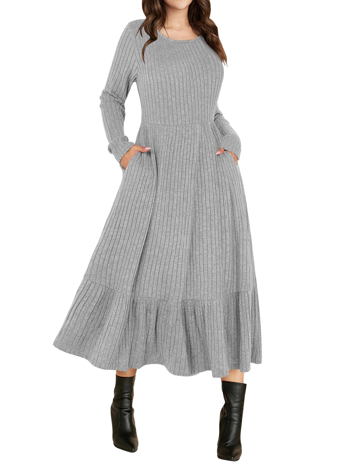 ANRABESS Womens Fall Long Sleeve Midi Dress