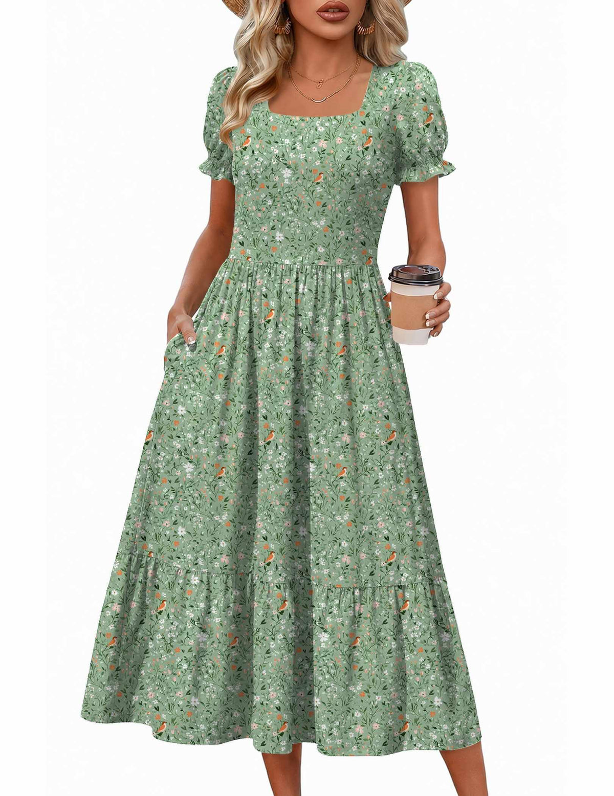 Zeagoo Summer Dresses for Women Flowy Casual Midi Dress Short Sleeve Tiered Dress Beach Vacation Sundresses with Pockets