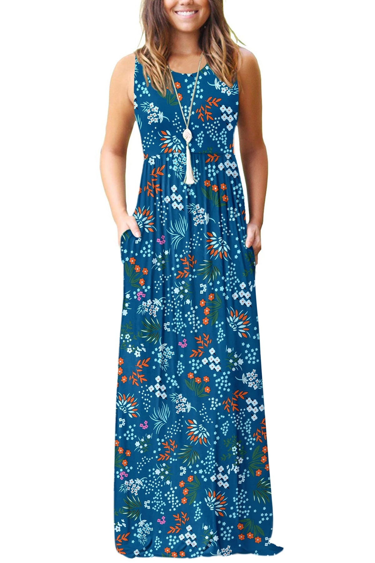 AUSELILY Women's Summer Sleeveless Loose Plain Casual Long Maxi Dresses