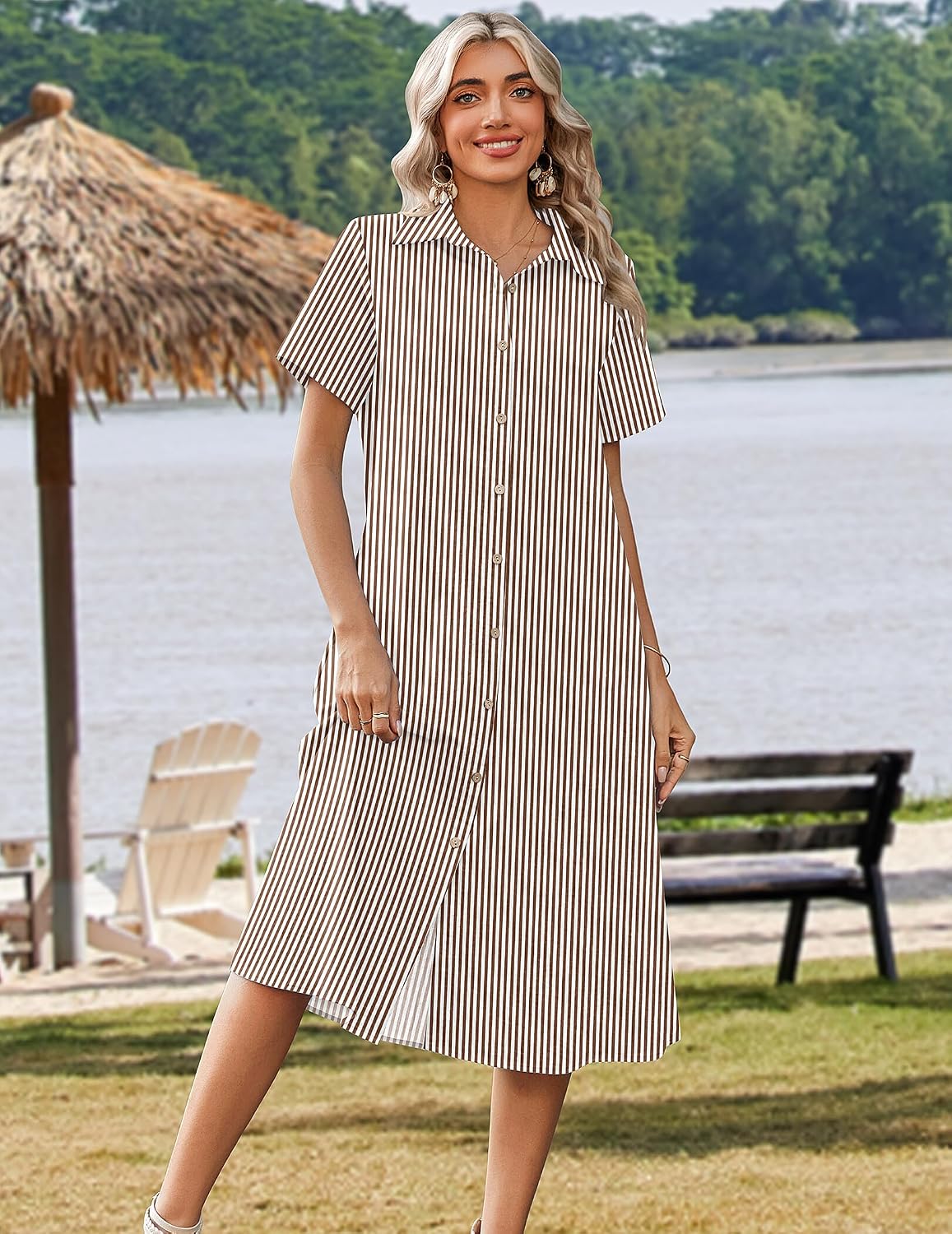 Zeagoo Summer Dresses for Women 2026 Button Down Shirt Dresses Aline Long Sundress Short Sleeve Beach Travel Cover Up