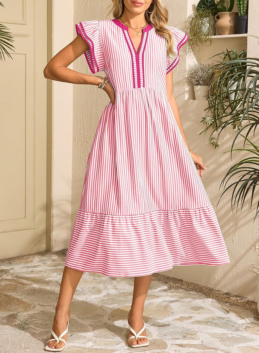 Dokotoo Womens Dresses 2026 V-Neck Cap Sleeve Empire Waist Dress