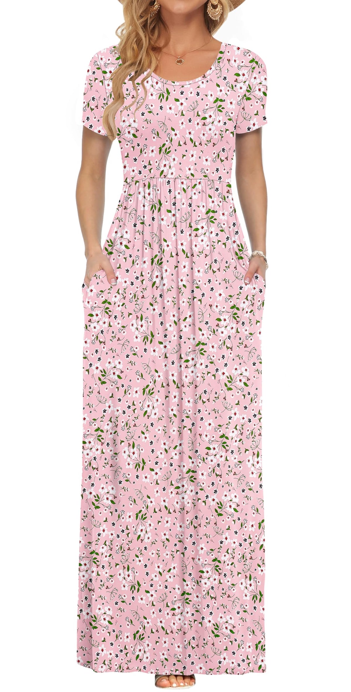 AUSELILY Women's Summer Short Sleeve Loose Plain Casual Long Maxi Dresses