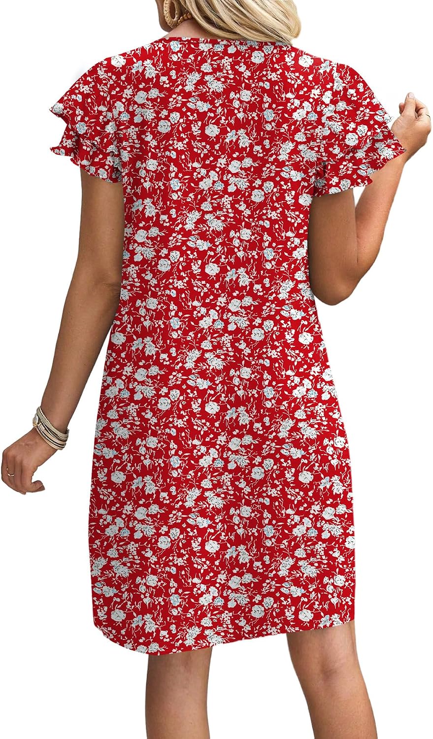 OFEEFAN Womens Summer Dresses 2026 Ruffle Sleeve Round Neck Loose Swing Sundresses with Pockets Plain/Print