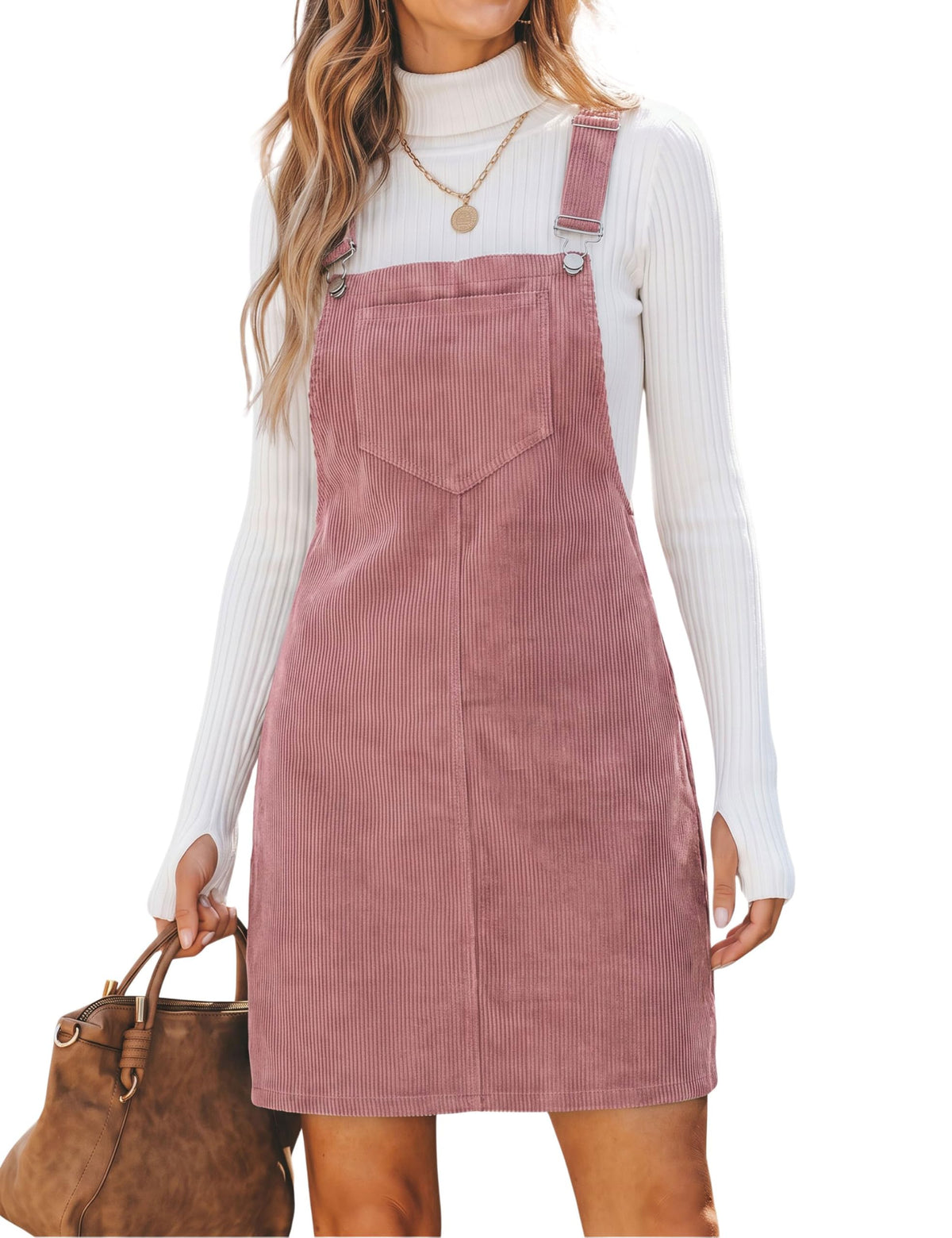 Hooever Women's Corduroy Overall Bib Dress Pinafore Suspender Skirt Jumper