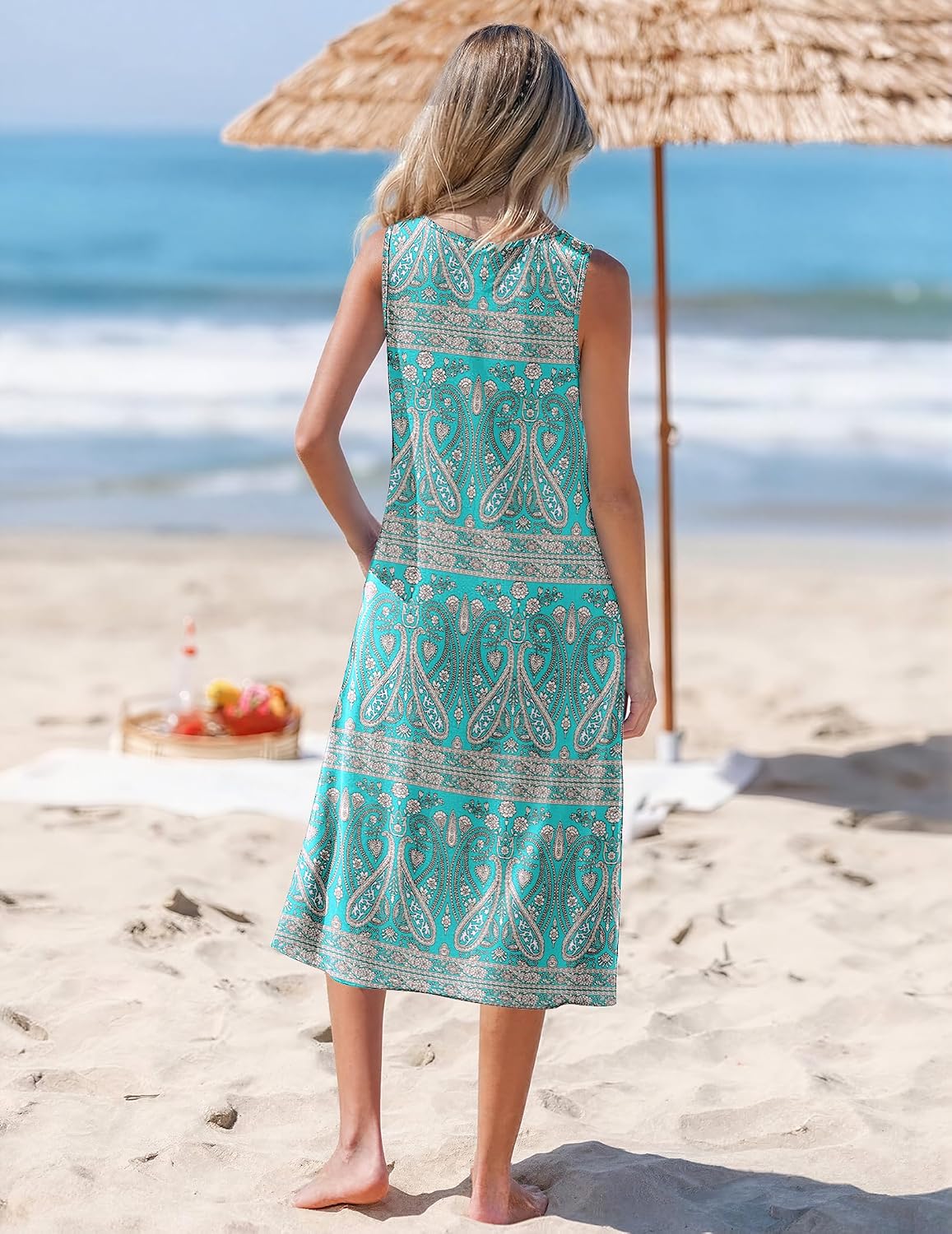 Zeagoo Womens Summer Midi Dresses 2026 Casual Sleeveless Tank Sundresses A Line Crewneck Beach Vacation Dress with Pockets