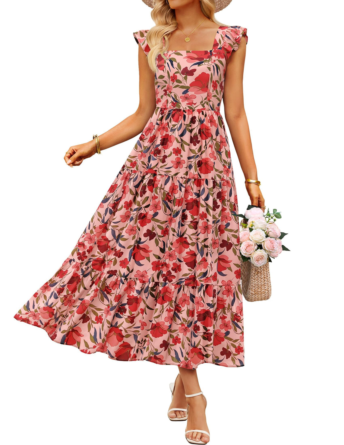 ZESICA Women's Summer Boho Floral Wedding Guest Midi Dresses