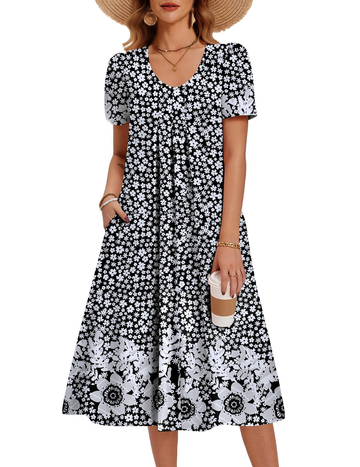 Zeagoo Summer Casual Dress for Womens Floral Midi Sundress with Pockets