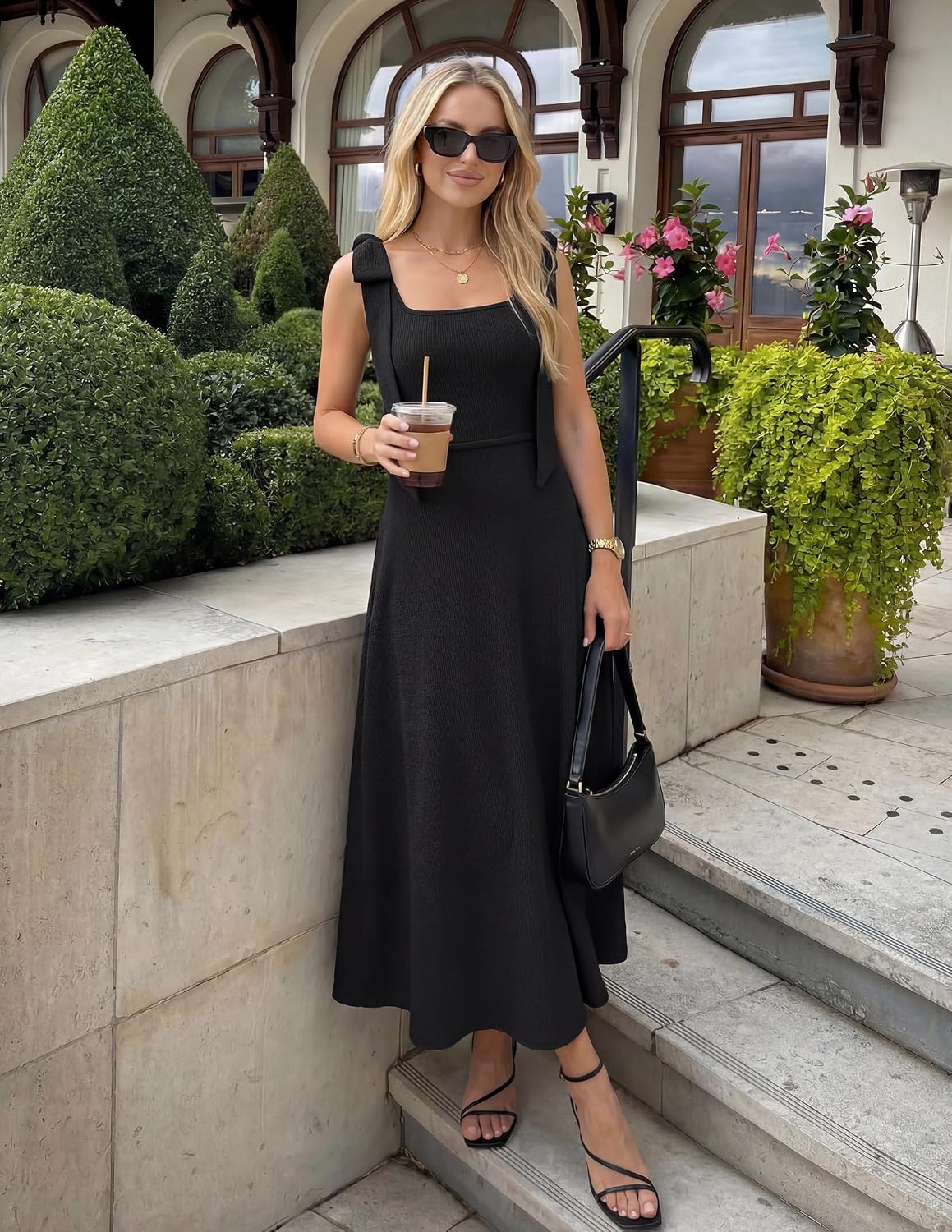 ZESICA Womens Summer Sleeveless Knitted Midi Sweater Dress