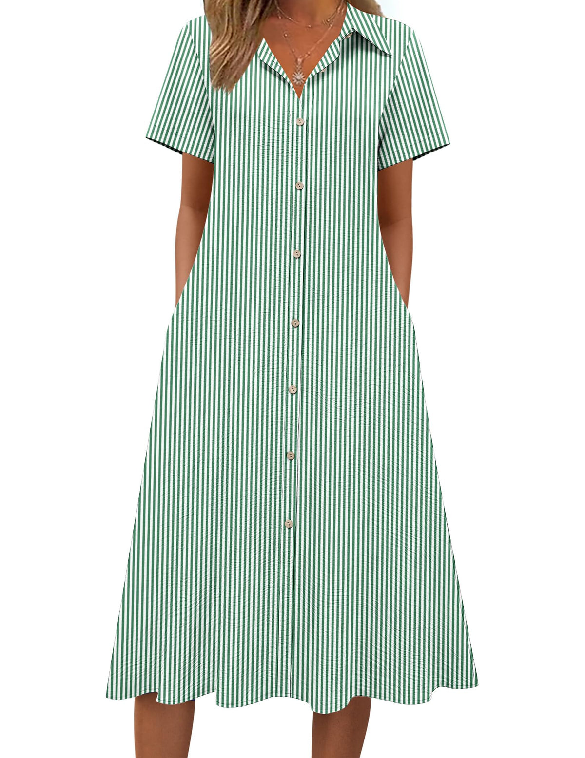 Zeagoo Summer Dresses for Women 2026 Button Down Shirt Dresses Aline Long Sundress Short Sleeve Beach Travel Cover Up