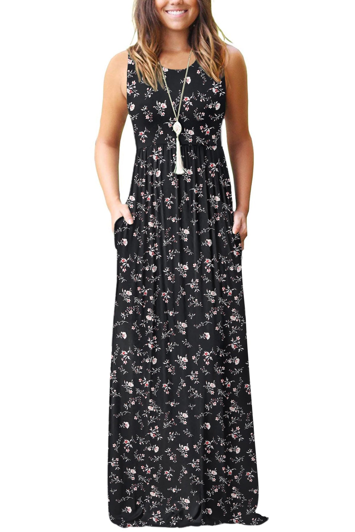 AUSELILY Women's Summer Sleeveless Loose Plain Casual Long Maxi Dresses