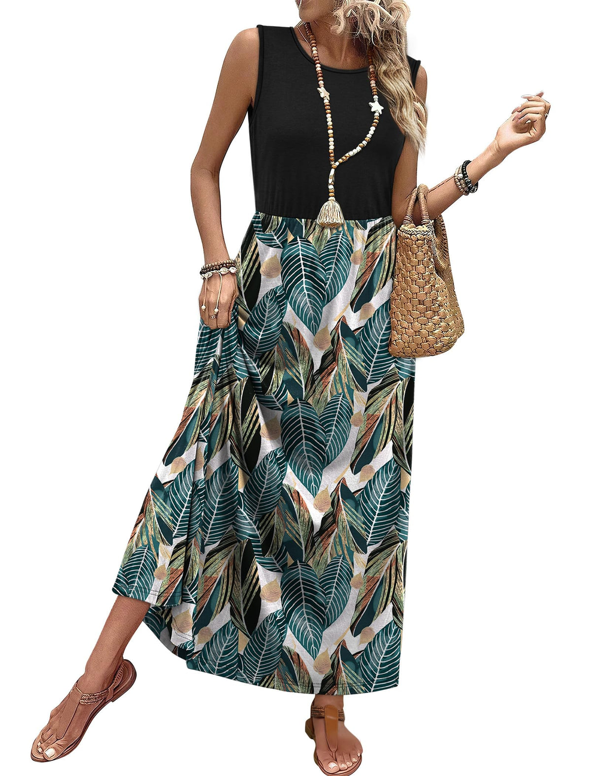WIHOLL Summer Dresses for Women 2026 Maxi Dresses Long Flowy A Line Sleeveless Sundresses with Pockets