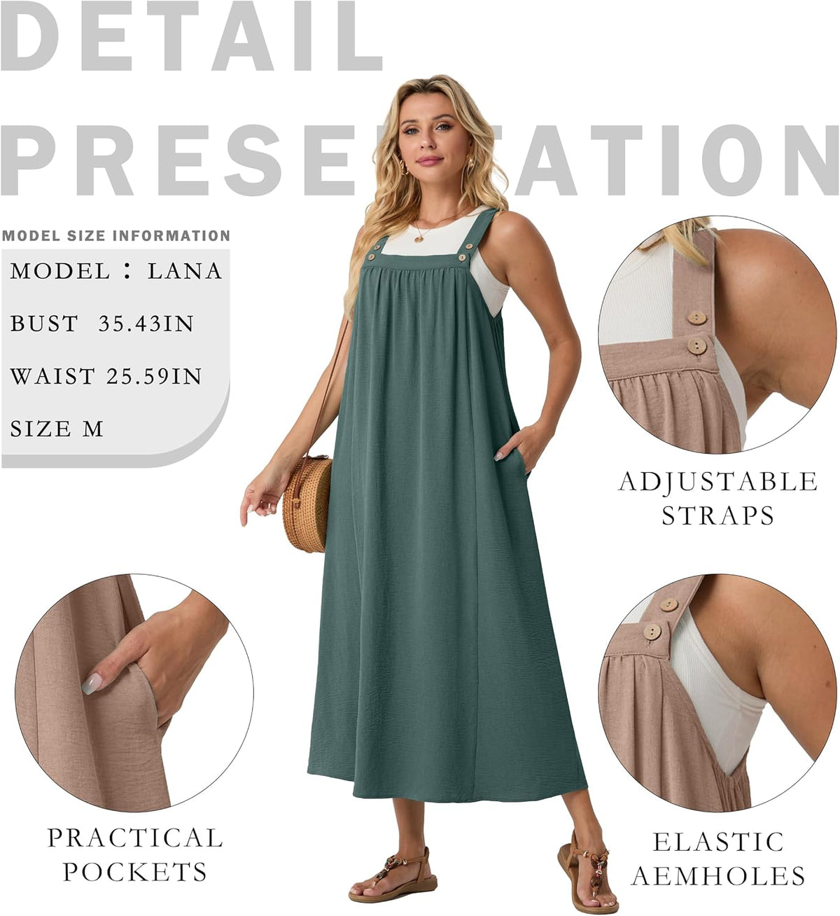 Lepunuo Overall Dress for Women Summer Adjustable Casual Cover Up