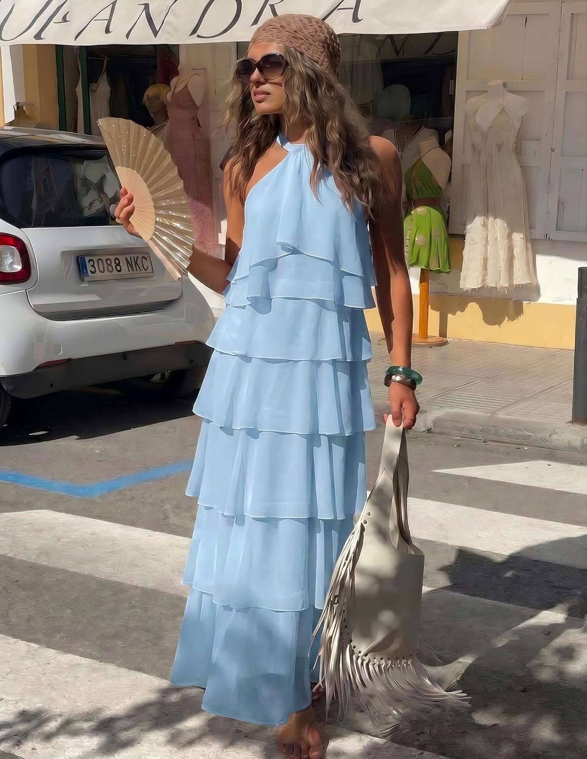HOCILLE Women's Summer Boho Wedding Guest Long Formal Flowy Dresses