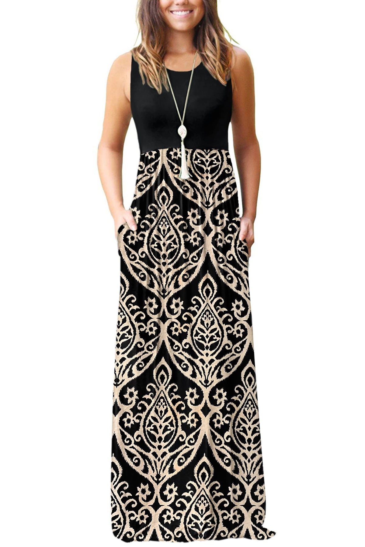 AUSELILY Women's Summer Sleeveless Loose Plain Casual Long Maxi Dresses