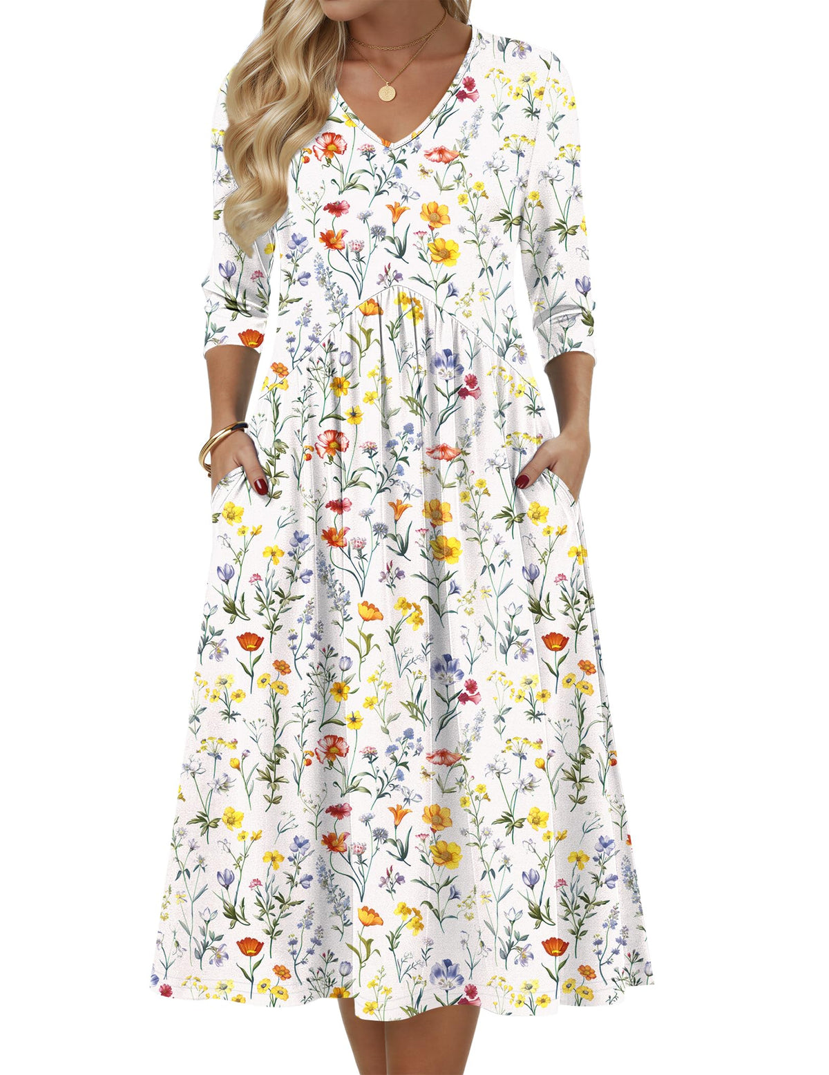 Zeagoo Summer Dresses for Women 2026 3/4 Sleeve Casual Midi Tshirt Dresses