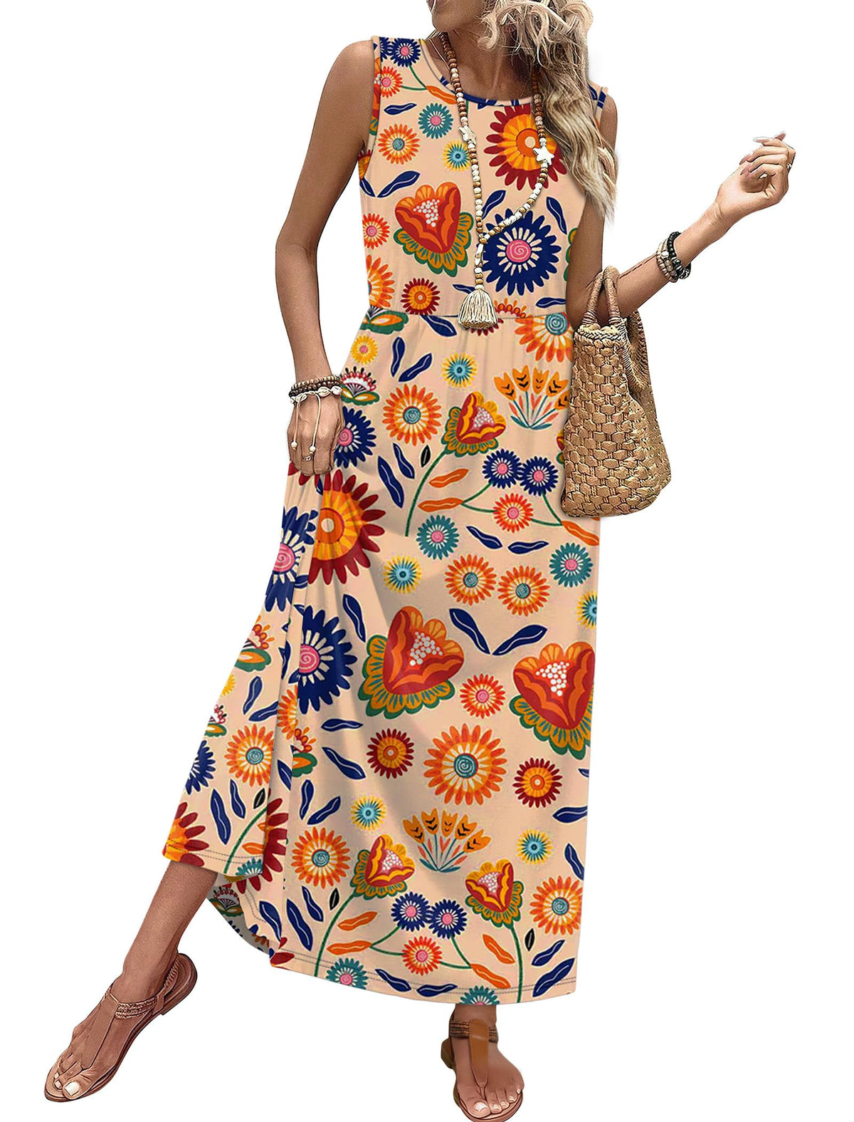 WIHOLL Summer Dresses for Women 2026 Maxi Dresses Long Flowy A Line Sleeveless Sundresses with Pockets